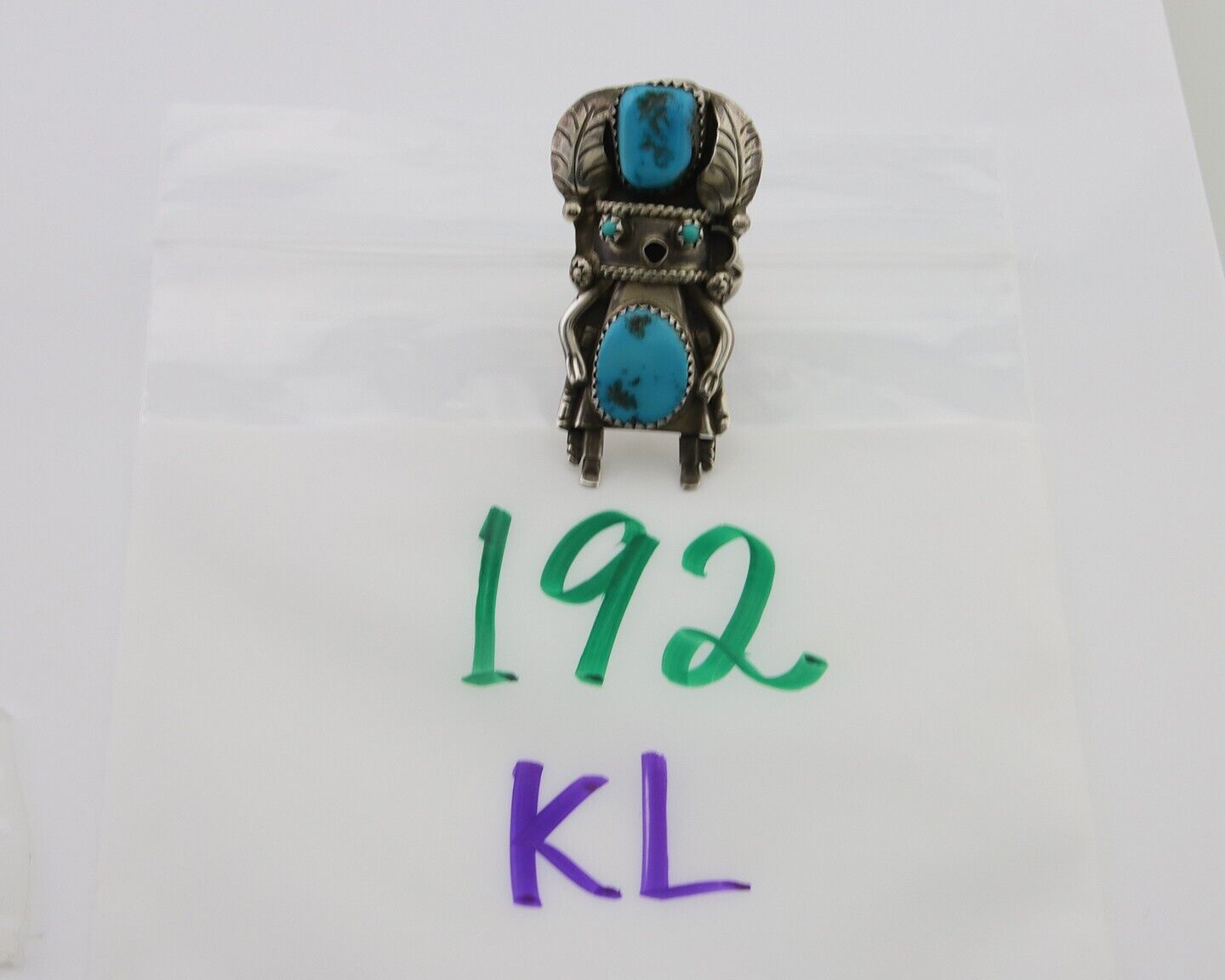 Navajo Kachina Ring 925 Silver Natural Turquoise Artist Signed CO C.80's