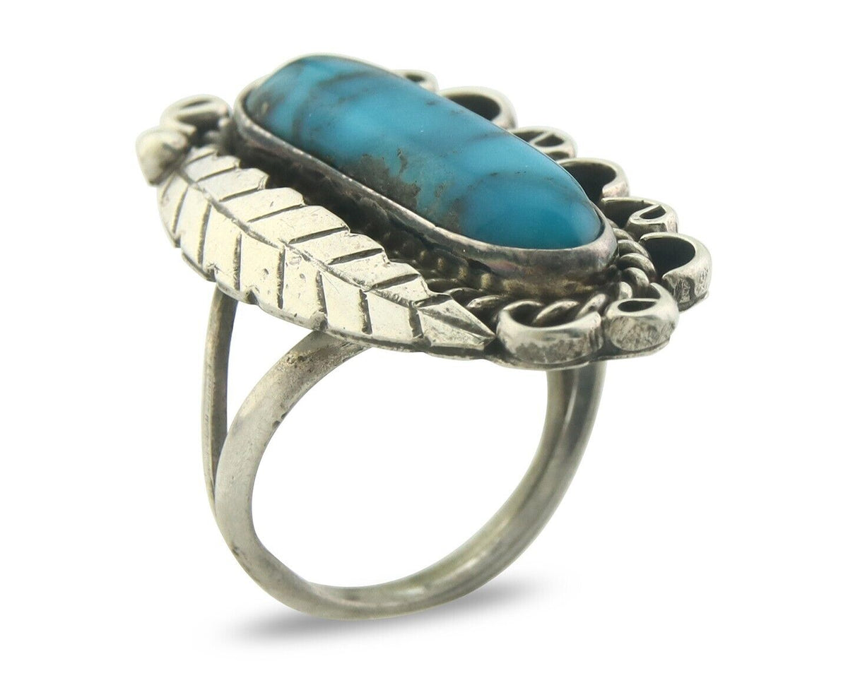 Navajo Ring 925 Sterling Blue Turquoise Artist Signed Richard Yazza C.80's