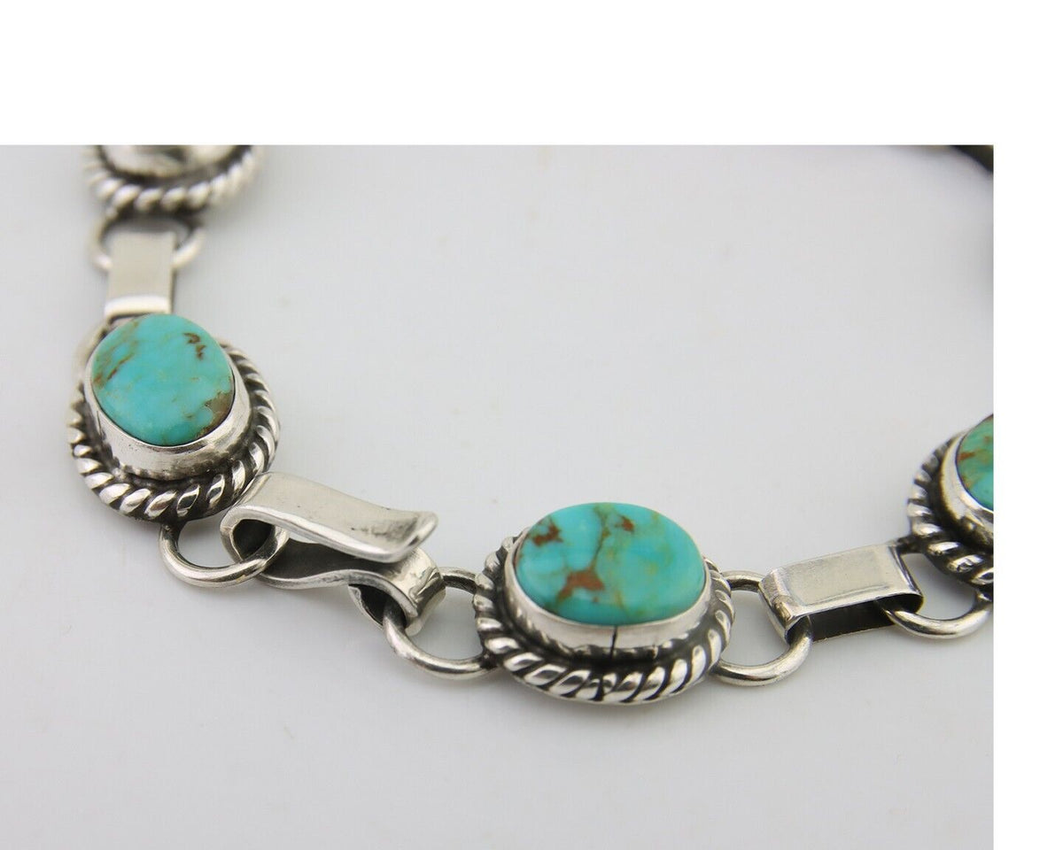 Navajo Bracelet 925 Silver Natural Blue Turquoise Native American Artist C.80's