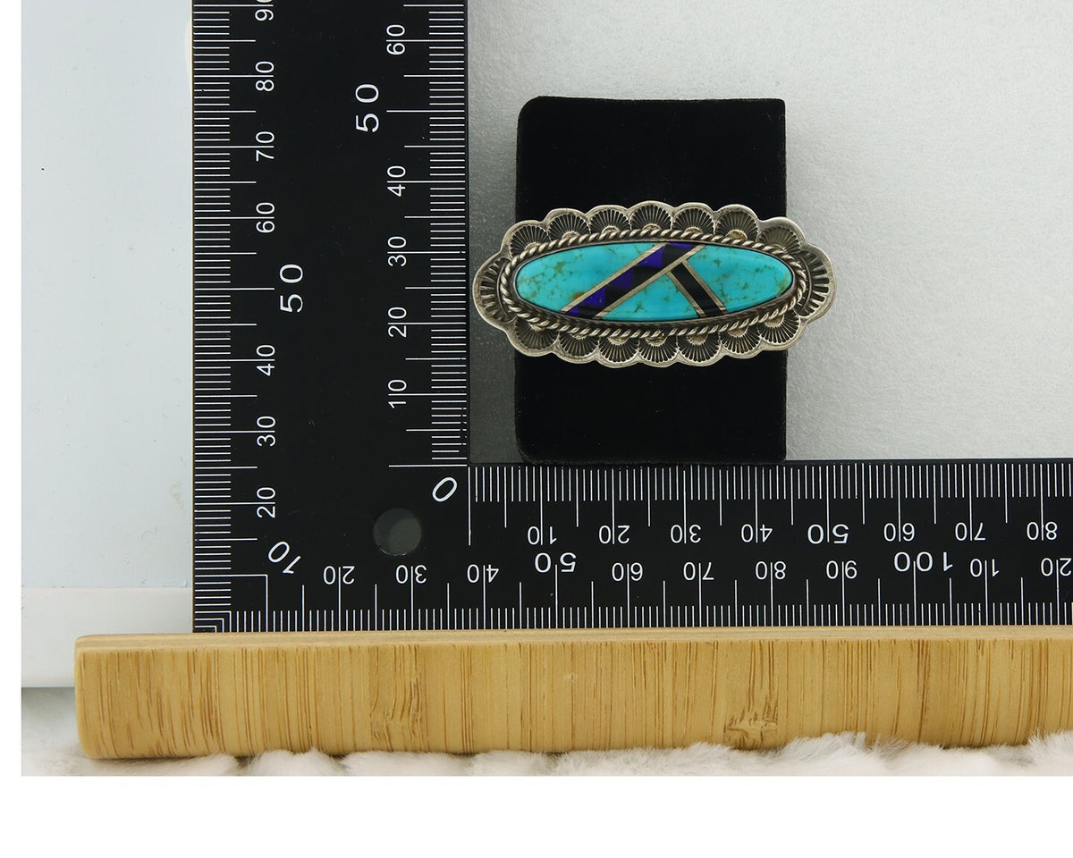 Vintage Navajo Ring 925 Sterling Silver Turquoise Signed M Begay Size 7.75