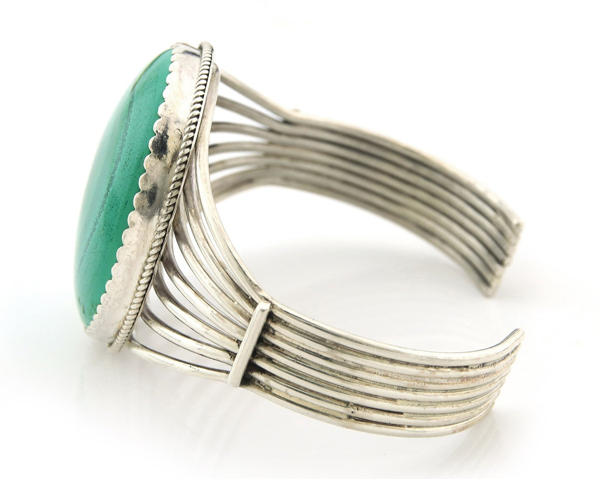 Navajo Cuff Bracelet Sterling Silver Malachite Vintage Signed A Whitegoat
