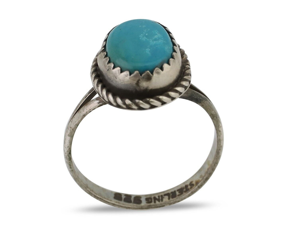 Navajo Ring 925 Silver Kingman Turquoise Native American Artist C.80's