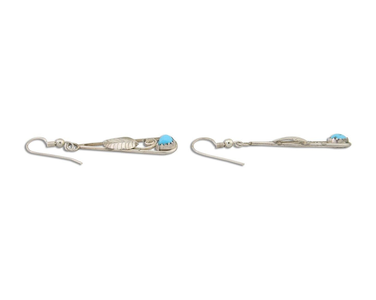 Navajo Dangle Earrings 925 Silver Natural Blue Turquoise Artist Signed JB C.80's
