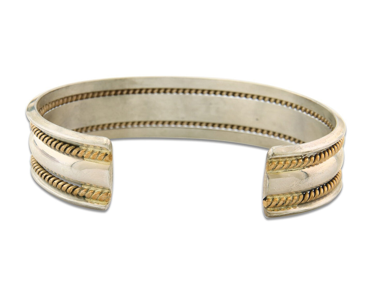 Navajo Bracelet 925 Silver & 12k Yellow Gold Filled Signed TAHE C.80's