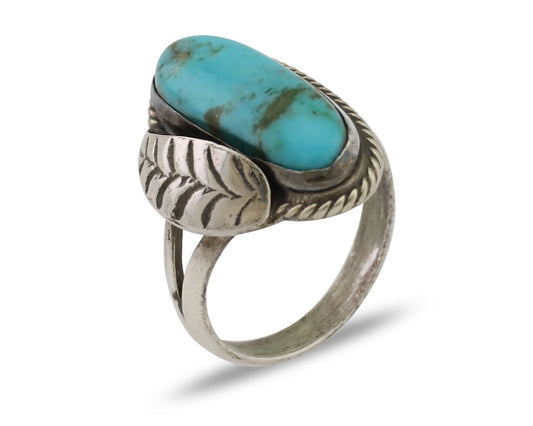Navajo Handmade Ring 925 Silver Natural Turquoise Native American Artist C.80's