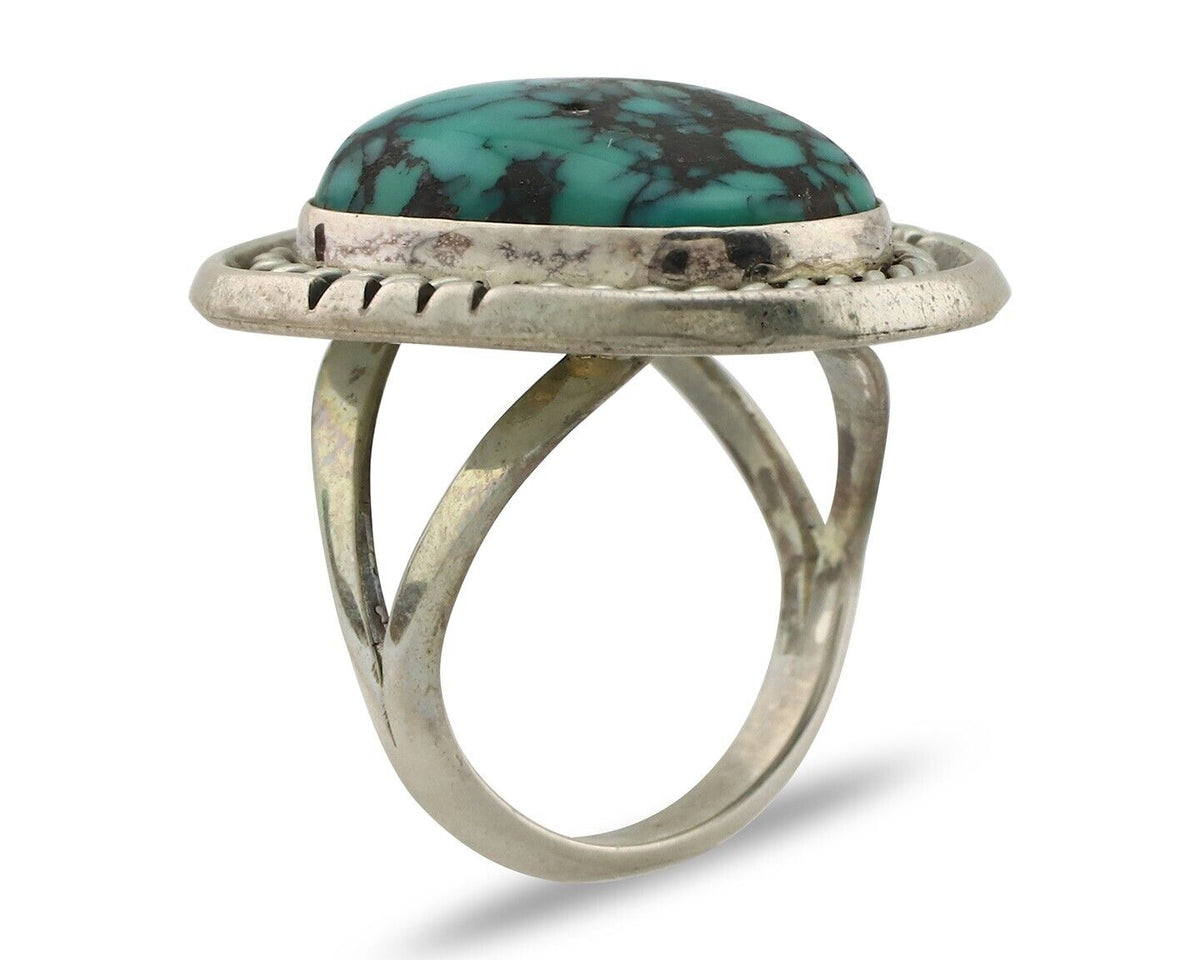 Navajo Ring 925 Silver Spiderweb Turquoise Signed Phillip Zachary C.80's