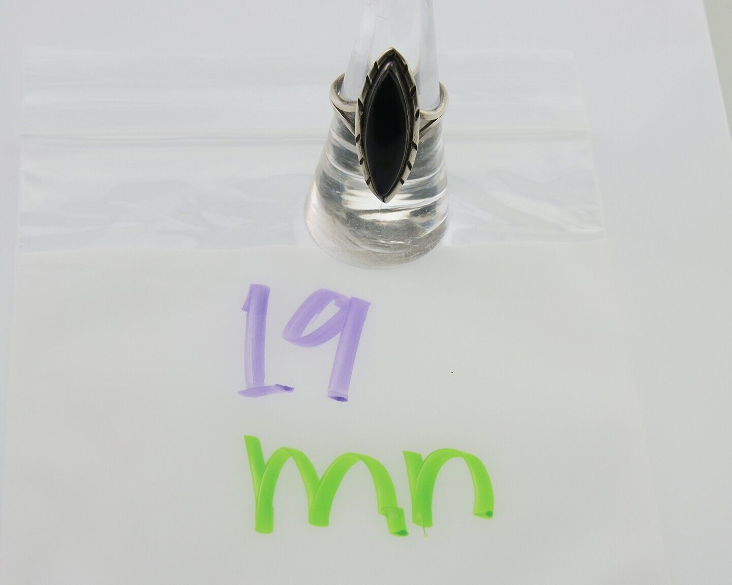 Navajo Handmade Ring 925 Silver Black Onyx Artist Signed M #14 C.80's