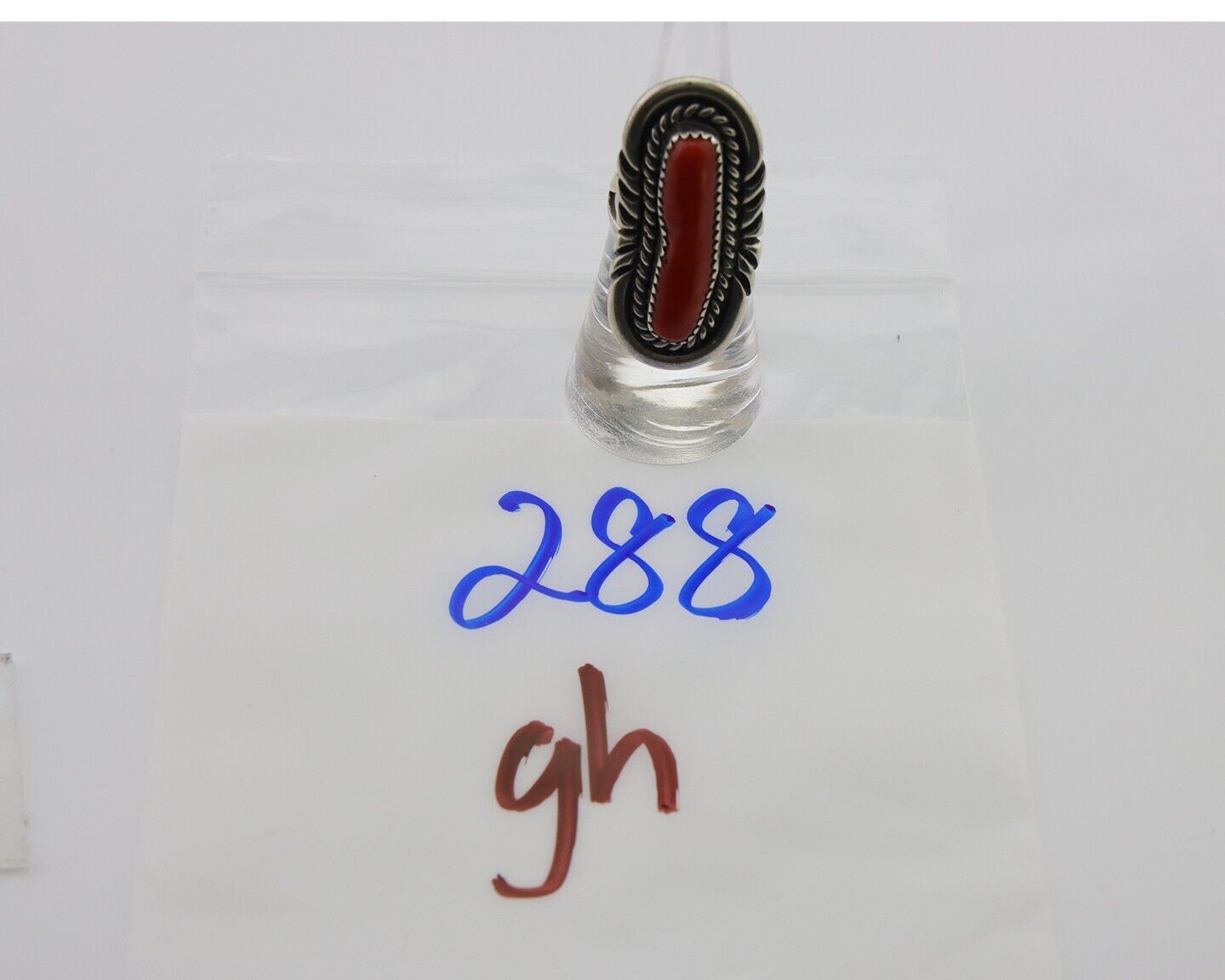 Navajo Ring 925 Silver Mediterranean Coral Native Artist Size 6.0