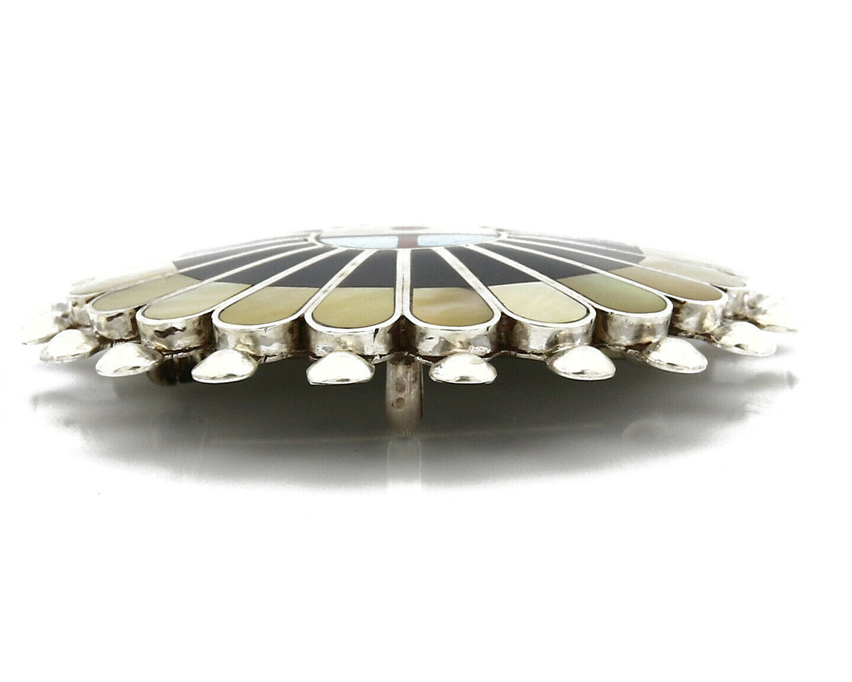 Zuni Signed Artist Victoria Unkestine Inlaid .925 SOLID Silver Tewa Pendant Pin