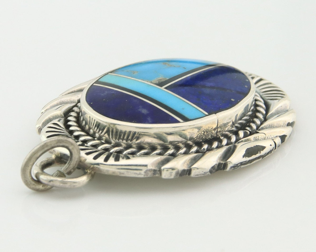 Navajo Pendant Sterling Silver Natural Gemstone Vintage Signed Bull Head