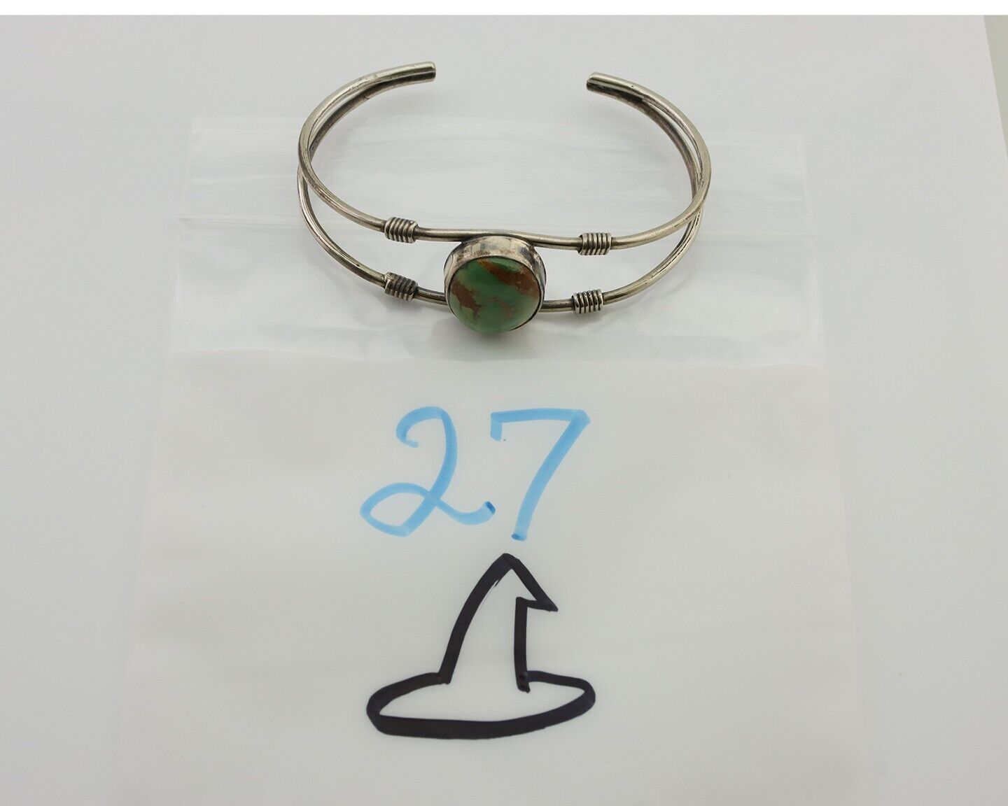 Navajo Bracelet 925 Silver Natural Green Turquoise Native American Artist C.80's