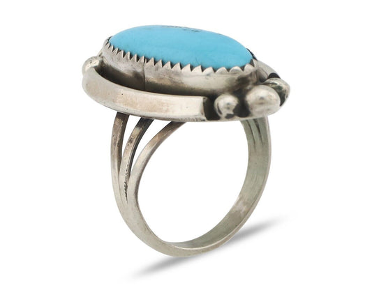 Navajo Ring .925 Silver Sleeping Beauty Turquoise Signed SkyStone Creations C80s