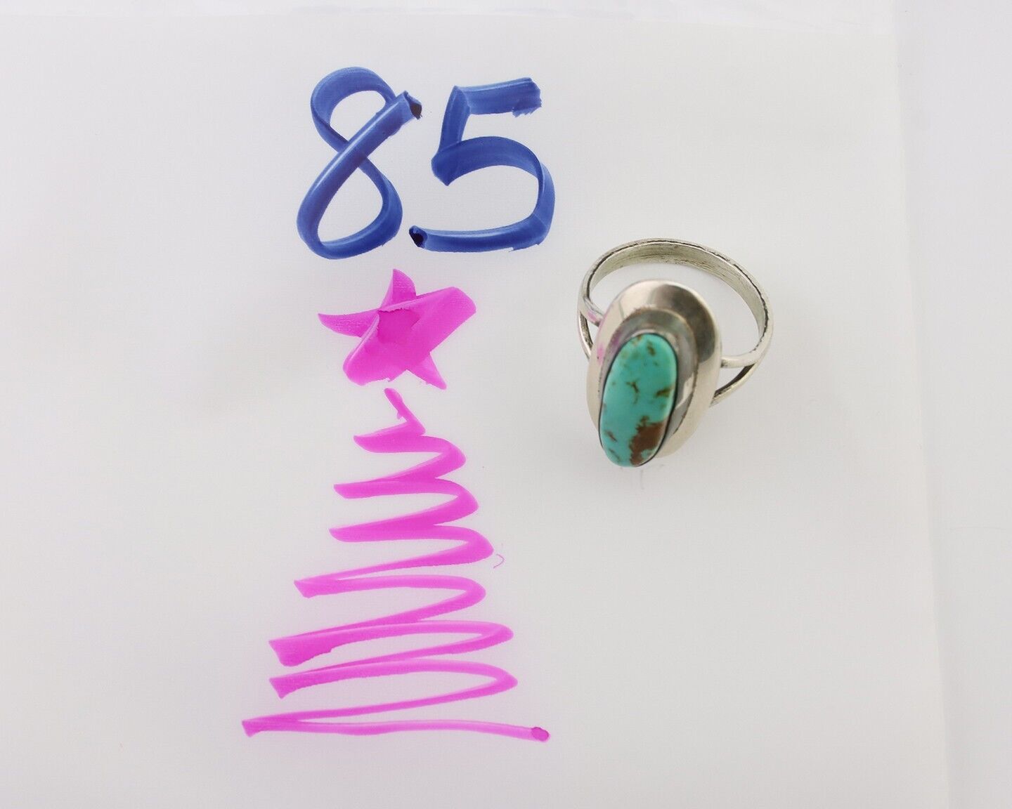 Navajo Ring 925 Silver Kingman Turquoise Artist Signed Kachina C.80's