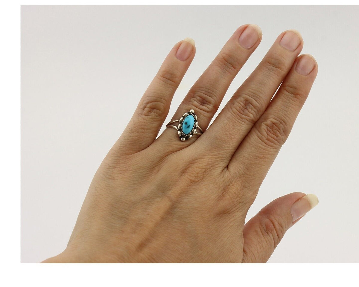 Navajo Ring 925 Silver Sleeping Beauty Turquoise Signed SkyStone Creations C80s