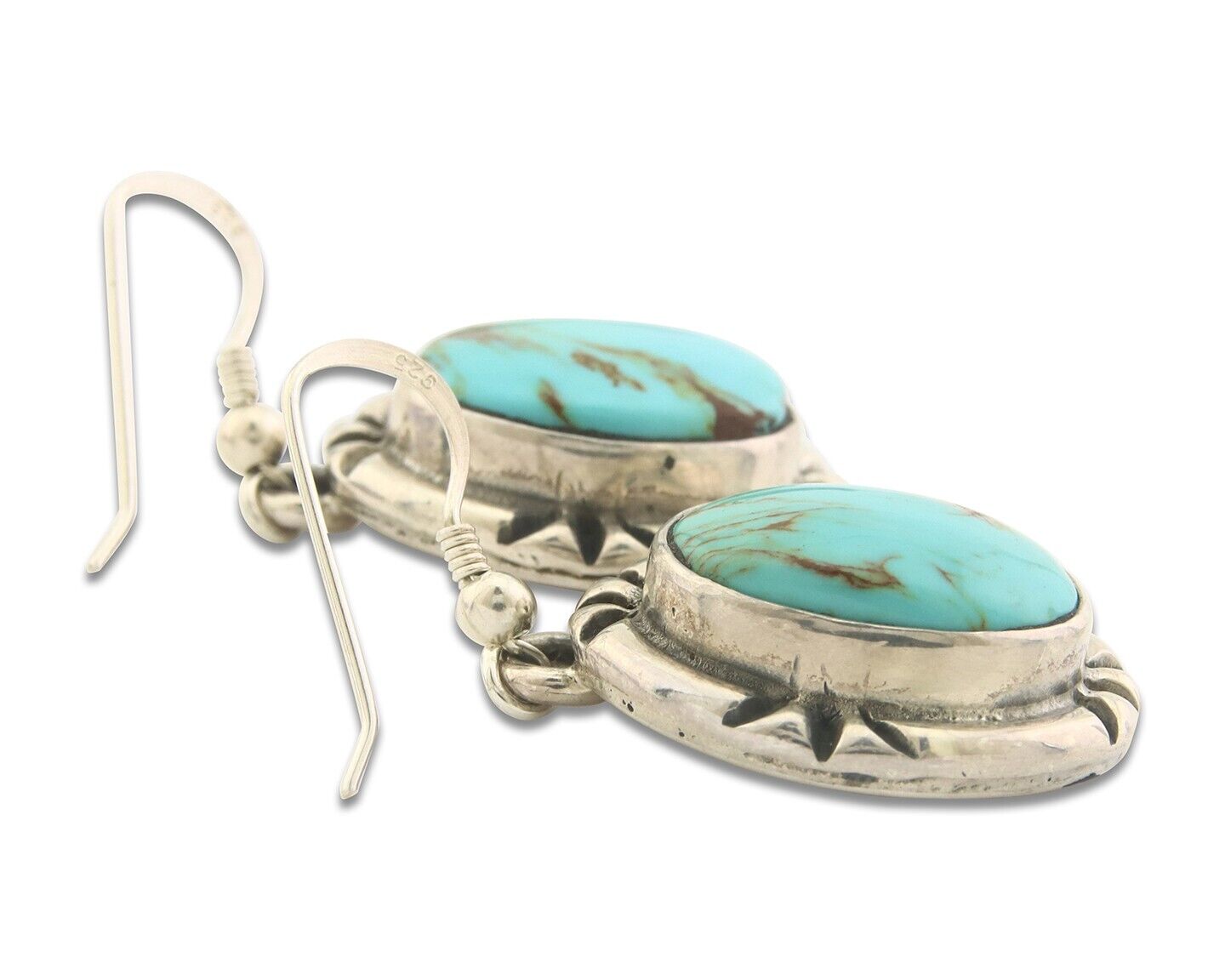 Navajo Earrings 925 Silver Eagle Natural Turquoise Signed Gecko C80s