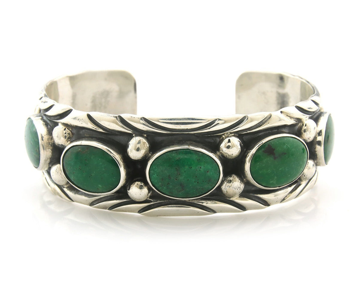 Men Navajo Bracelet Sterling Silver Natural Malachite Vintage Signed C Montoya
