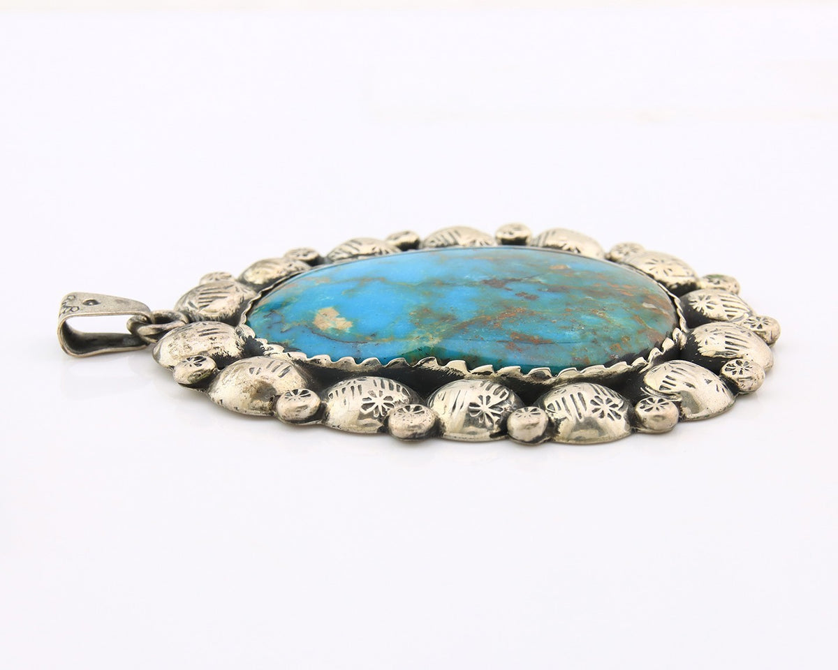 Large Navajo Pendant Sterling Silver Authentic Turquoise Vintage Artist Signed