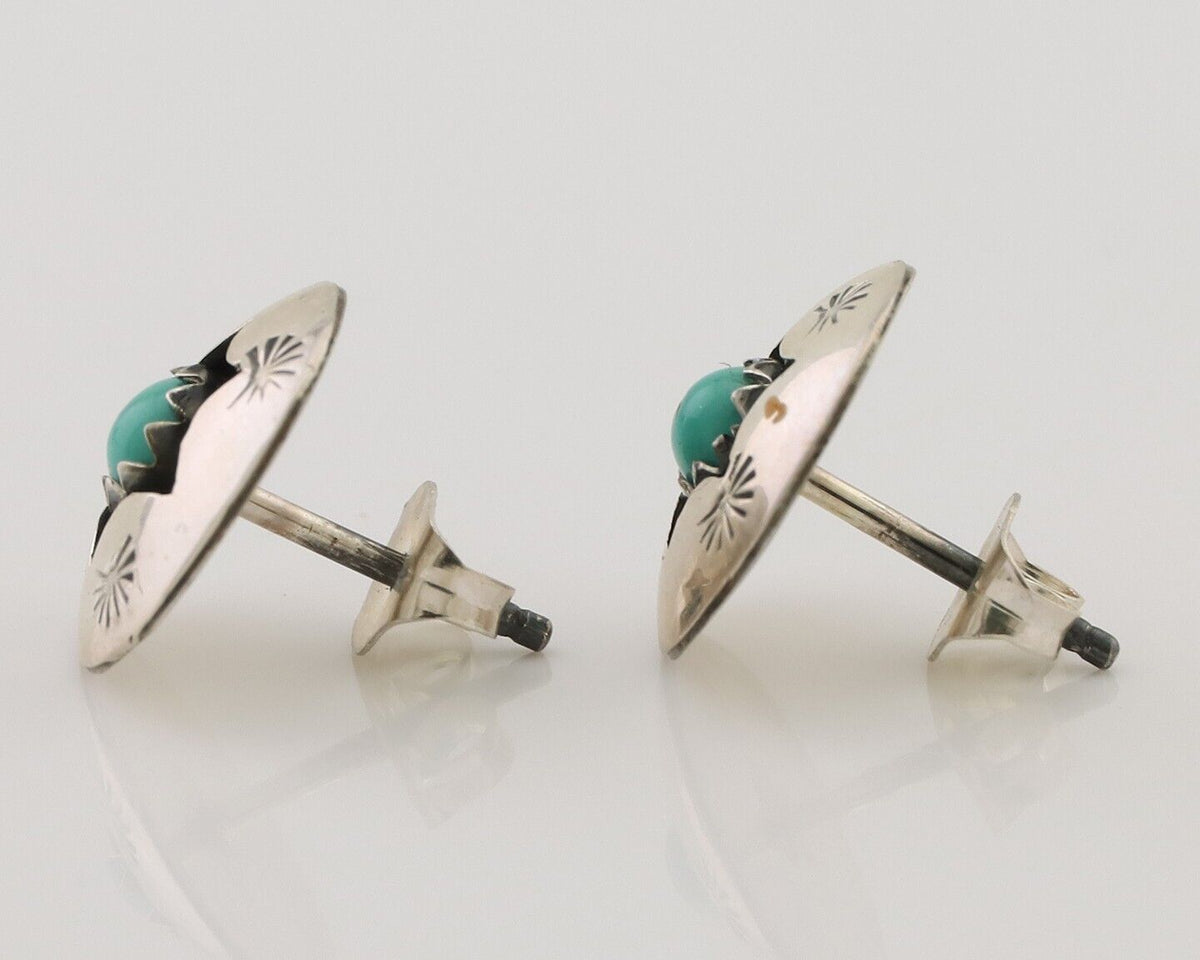 Navajo Handmade Earrings 925 Silver Natural Turquoise Native Artist C.80's