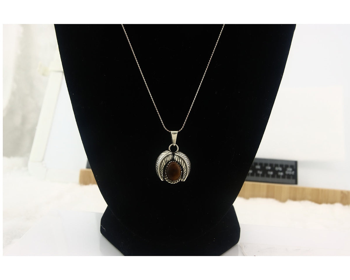 Navajo Sterling Silver Necklace Tiger Eye Sapphire Vintage Handmade Signed IJC