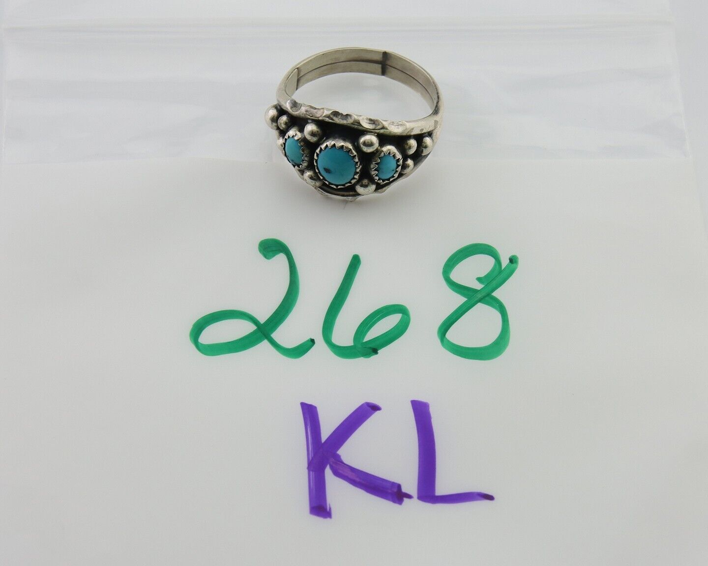 Navajo Ring 925 Silver Natural Blue Turquoise Native Artist Signed SC C.80's