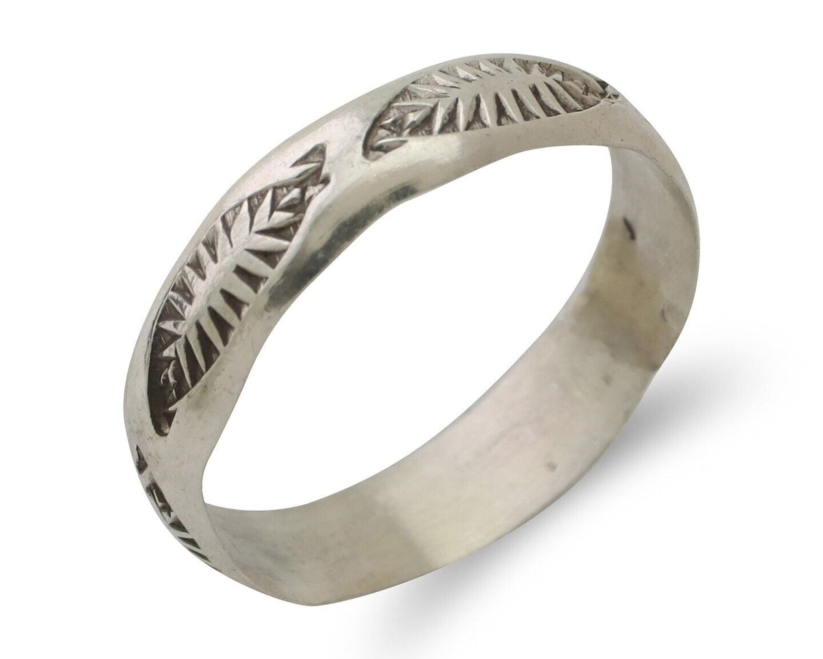 Navajo Hand Stamped Band 925 Silver 5.0 mm Signed Larry Chavez Size 8.5 C.80's