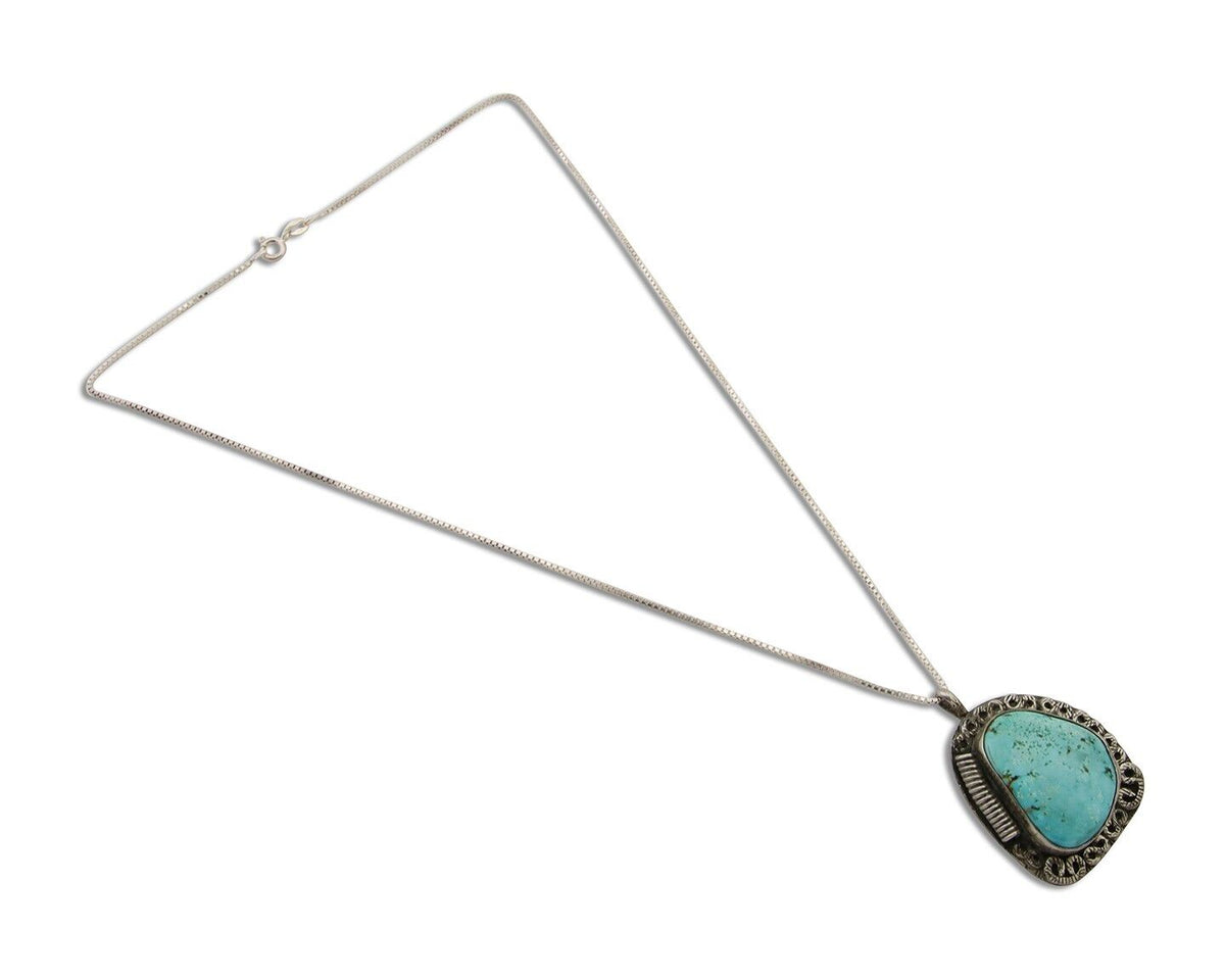 Navajo Pendant 925 Silver Turquoise Native Artist Signed The Blue Indian 1995