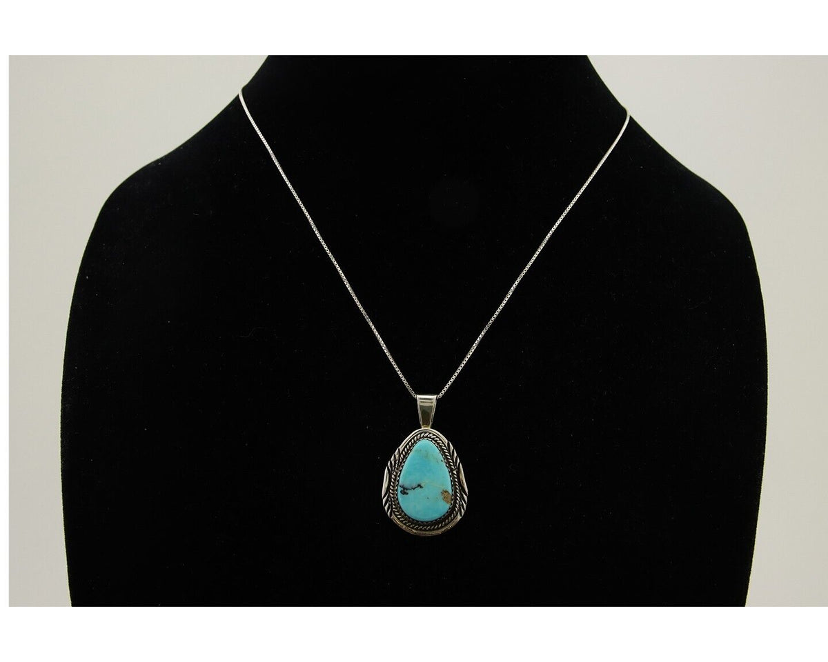 Navajo Necklace 925 Silver Natural Turquoise Artist Signed Mike Begay C.80's