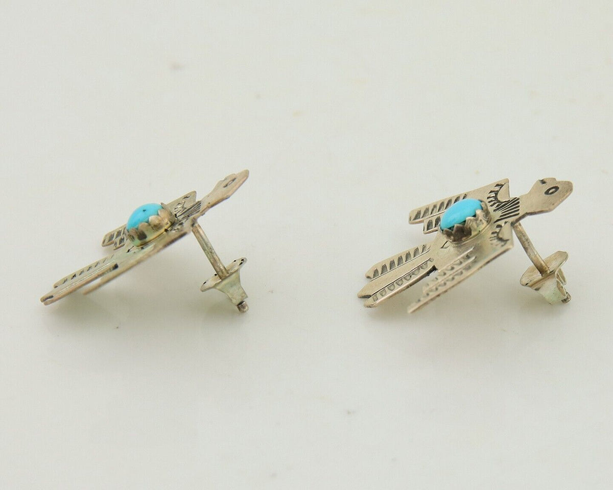 Navajo Thunderbird Earrings 925 Silver Natural Turquoise Native Artist C.80's