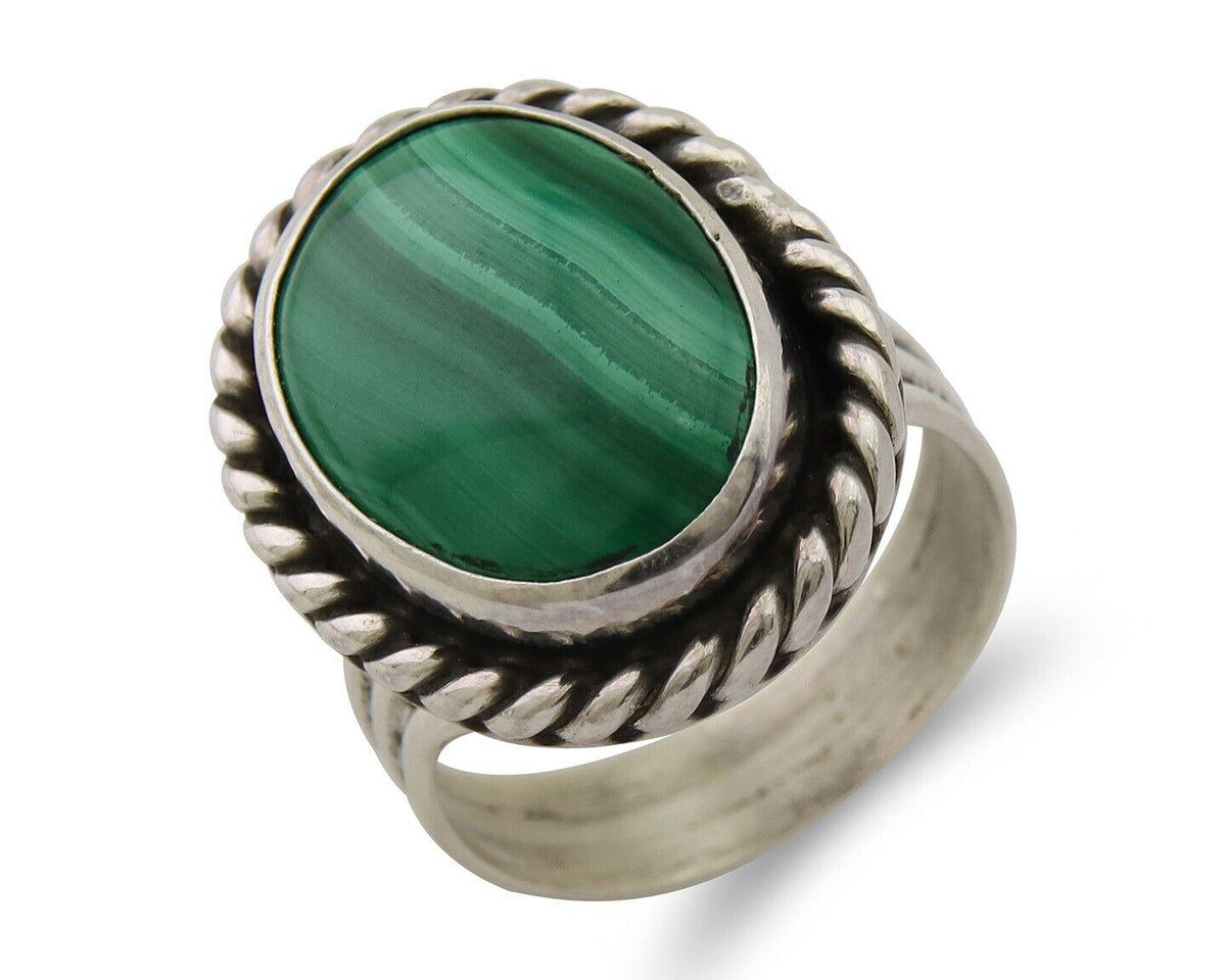 Navajo Ring 925 Silver Natural Malachite Native American Artist C.80's