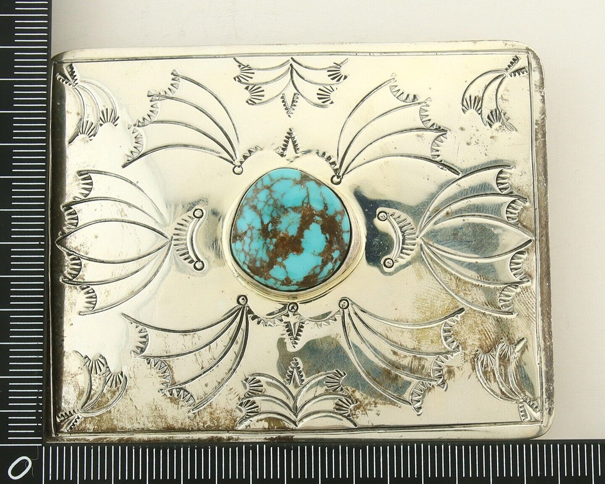 Vintage Navajo Belt Buckle 925 Silver Horse Head Turquoise Signed Tim Guerro