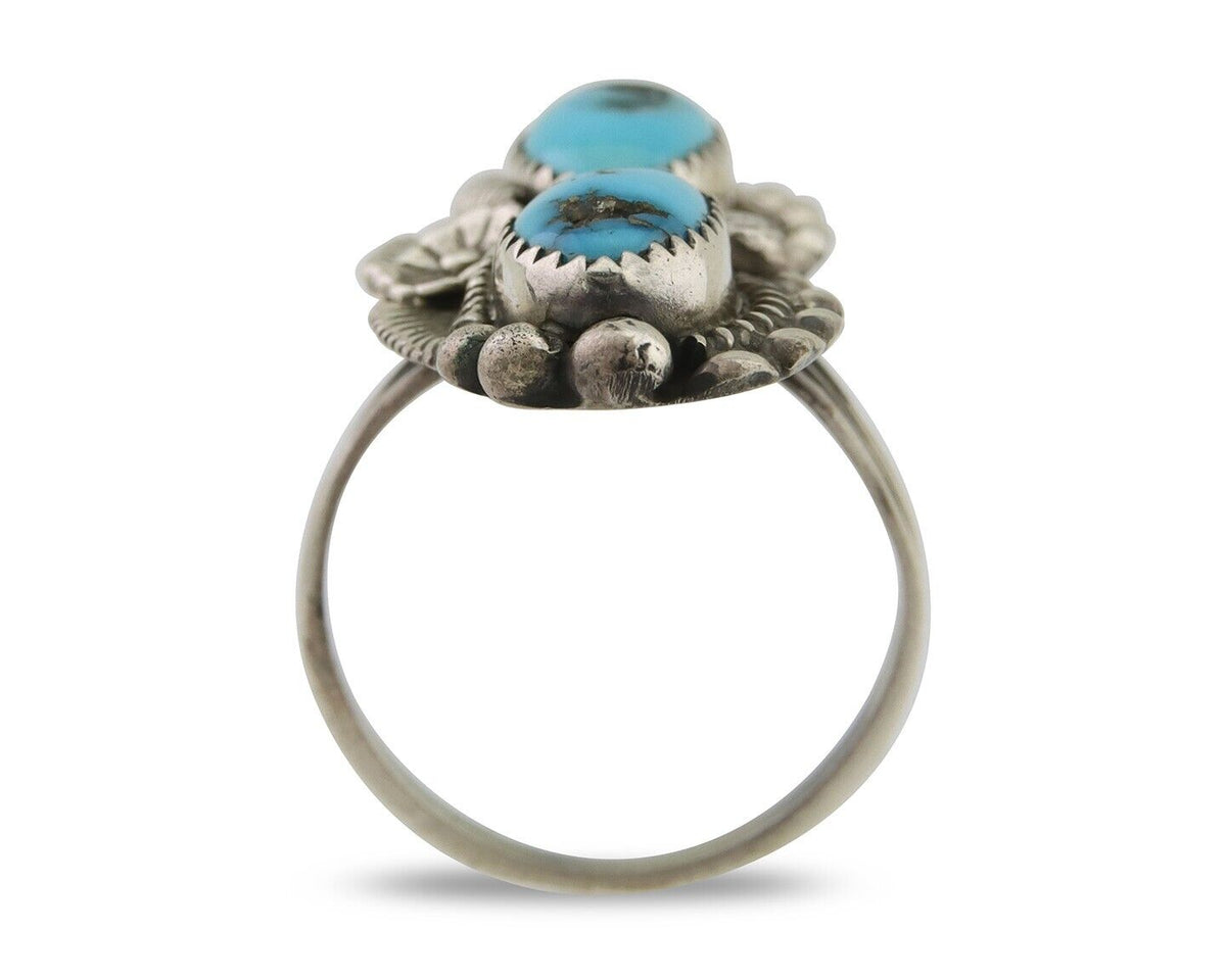 Navajo Ring 925 Silver Natural Blue Turquoise Native Artist Signed SC C.80's