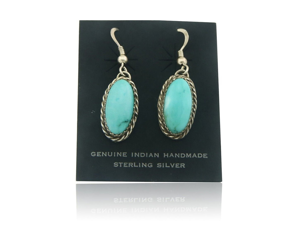 Navajo Earrings 925 Silver Natural Turquoise Artist Signed Davina Benally C.80's