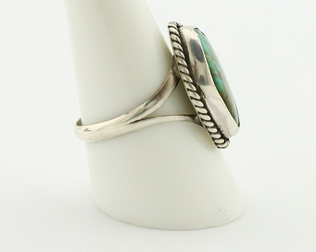 Navajo Ring 925 Silver Natural Turquoise Artist Signed Rabbit Stick C.80's