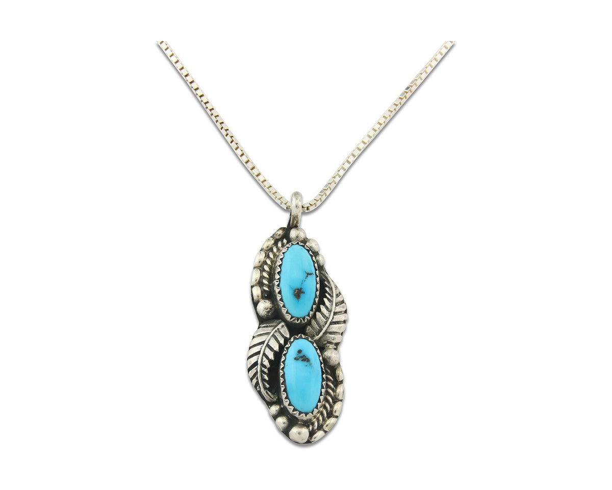 Navajo Sterling Silver Necklace Authentic Turquoise Vintage Signed SC