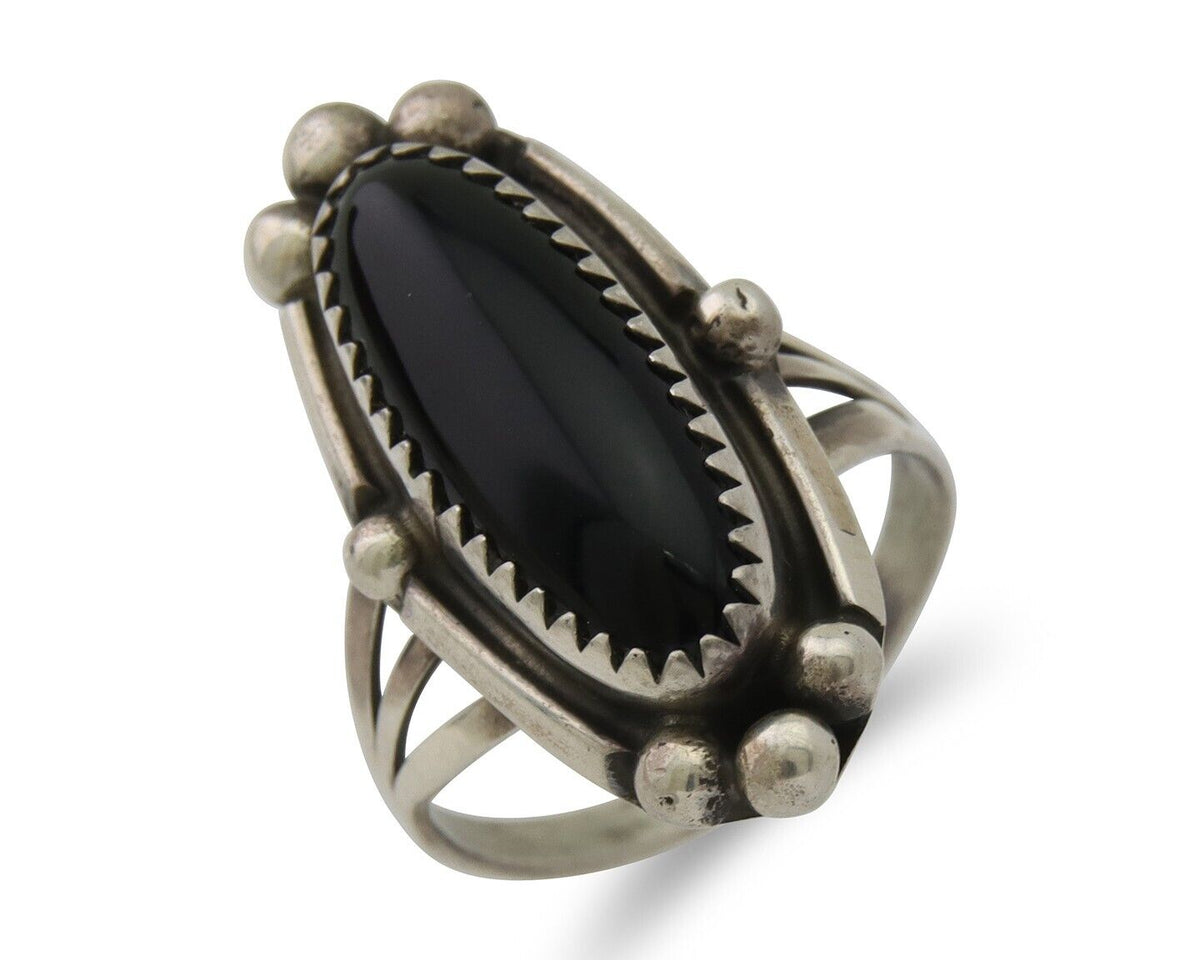 Navajo Handmade Ring 925 Silver Black Onyx Artist Signed SC C.80's
