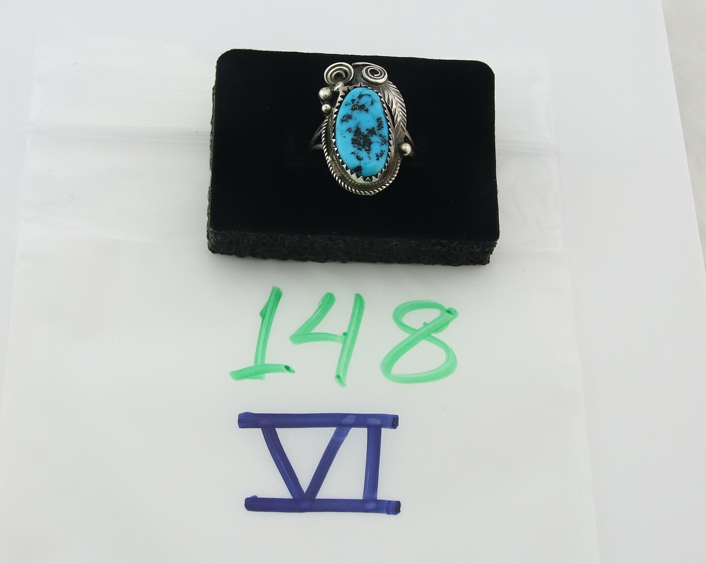 Navajo Ring Sterling Silver Authentic Turquoise Signed Justin Morris Size 7.25