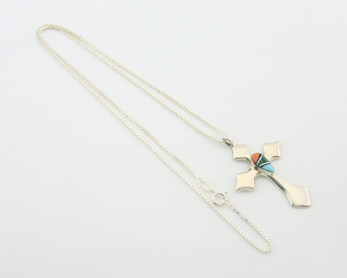 Navajo Cross Necklace Sterling Silver Authentic Natural Gemstones Signed M