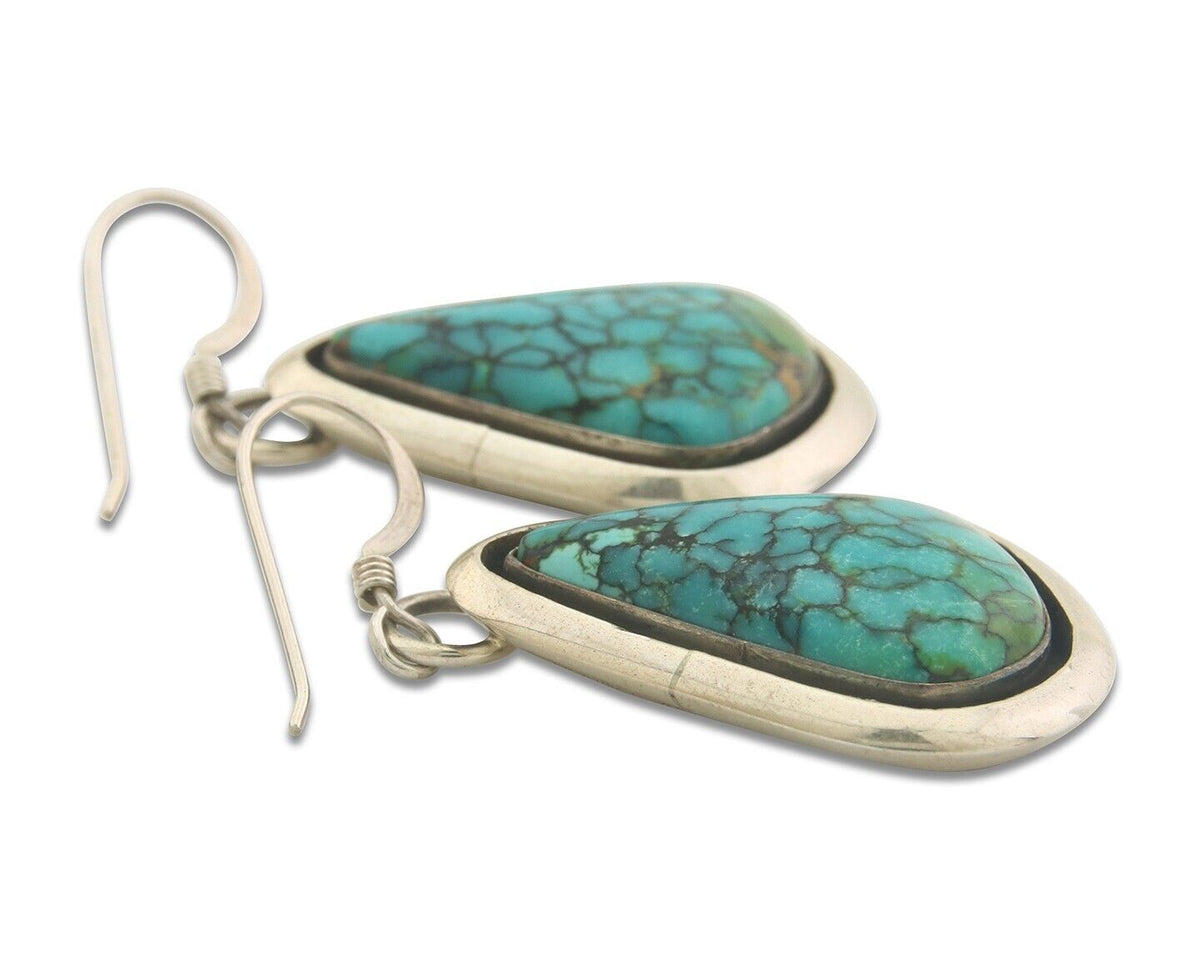 Navajo Earrings 925 Silver Handmade Natural Turquoise Signed J Linkin C.80's