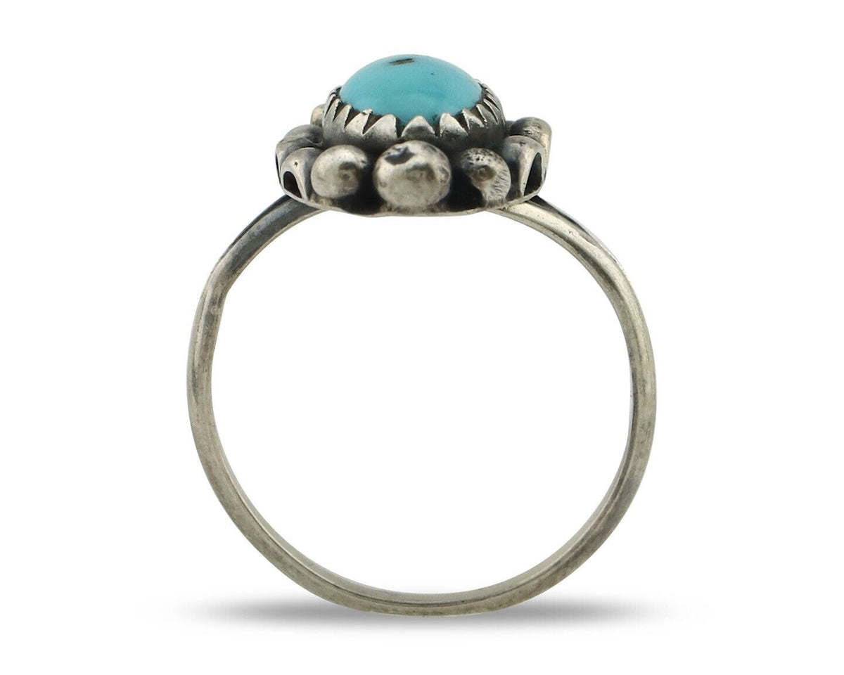 Navajo Ring 925 Silver Sleeping Beauty Turquoise Artist Signed SC C.80's