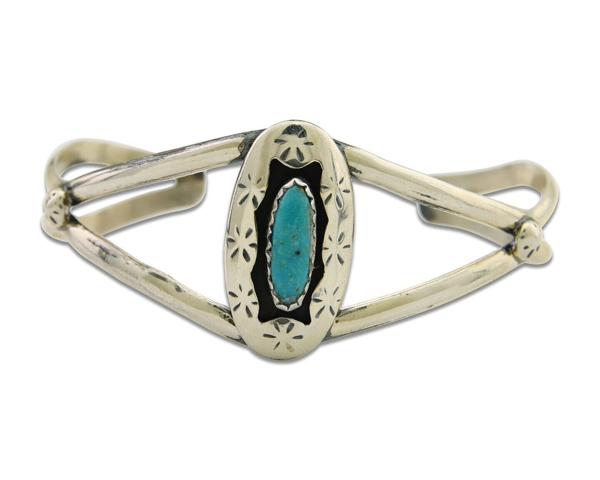 Navajo Cuff Bracelet 925 Silver Turquoise Cuff Artist Signed IJC C.80's
