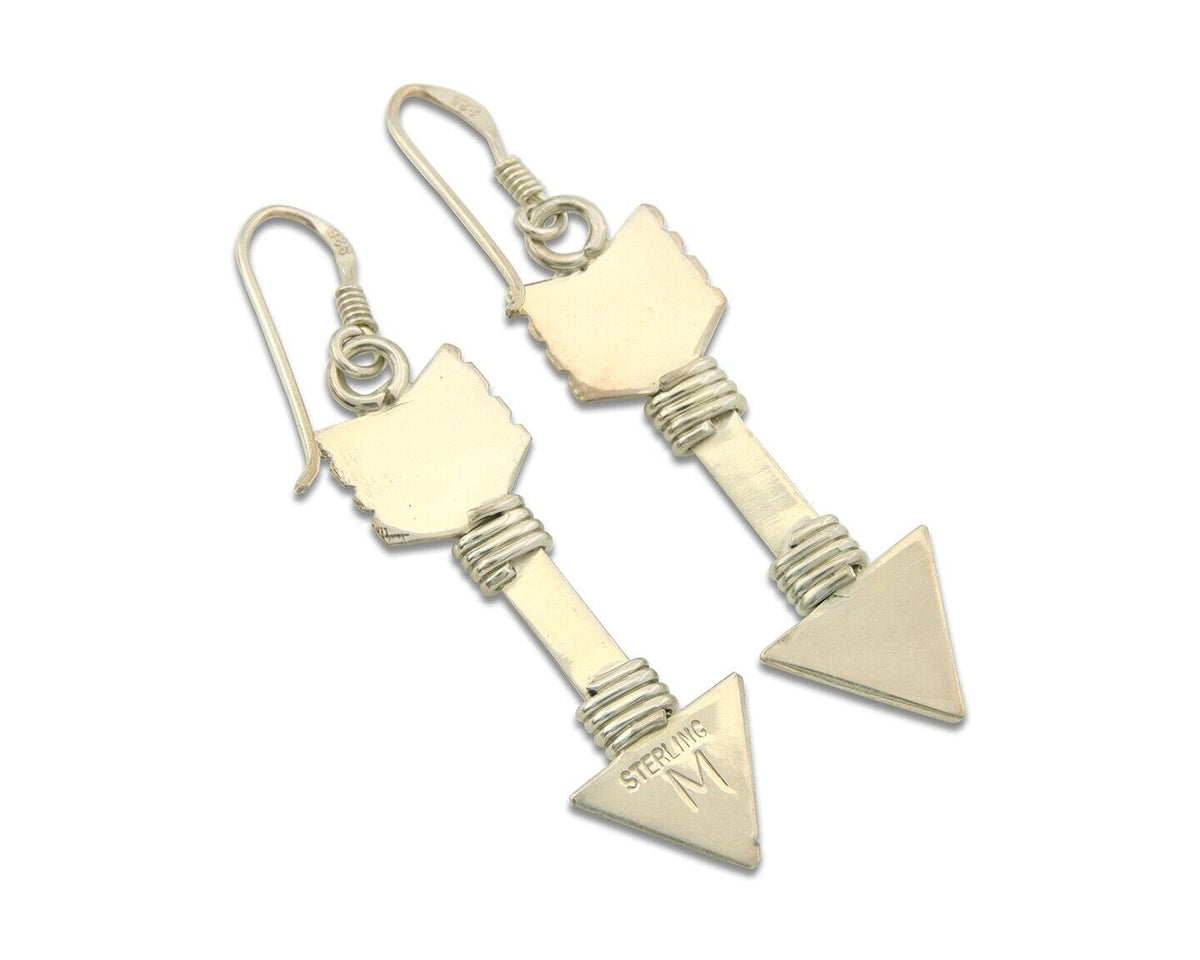 Navajo Handmade Arrow Earrings 925 Silver Artist Signed M C.80's