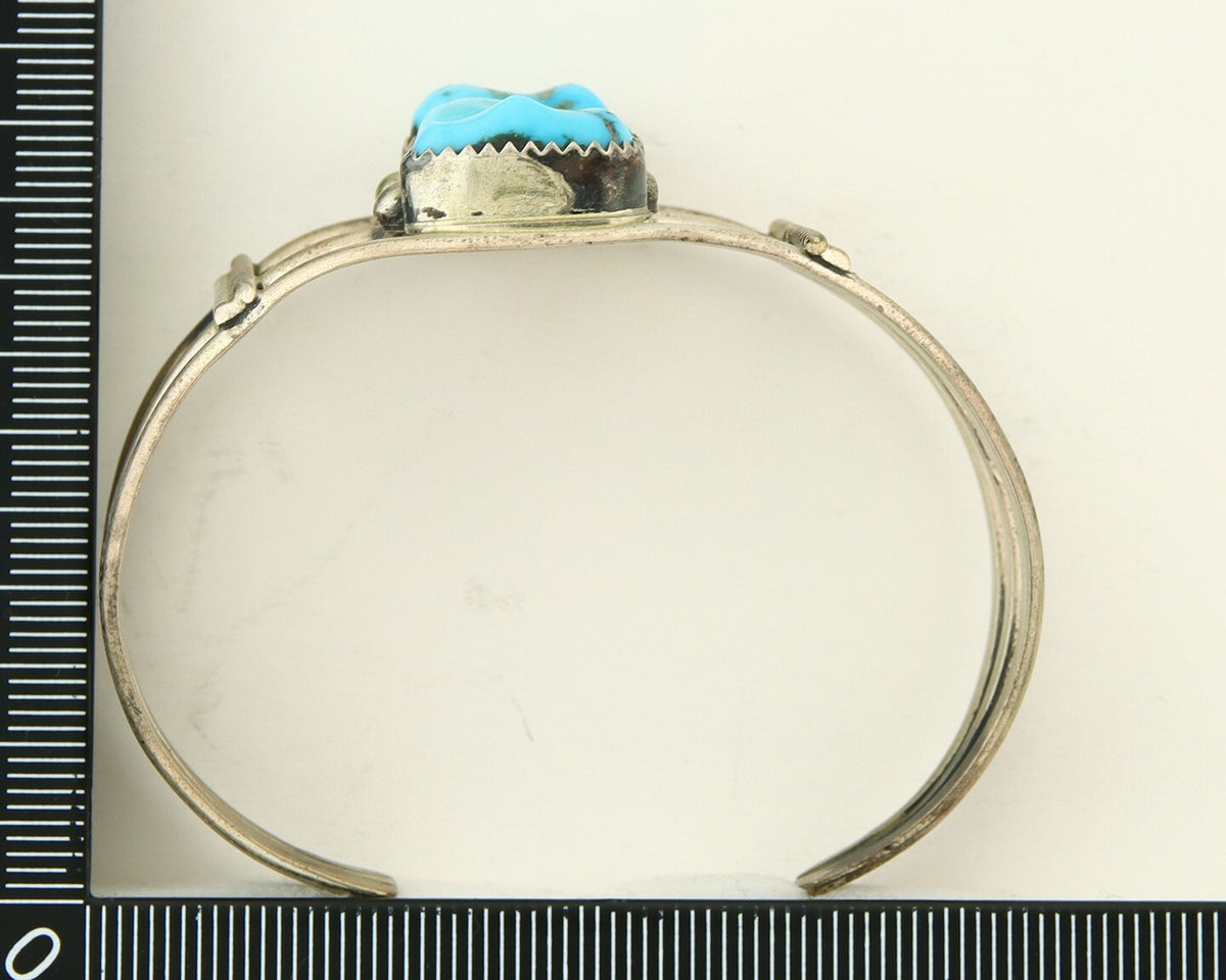 Navajo Bracelet 925 Silver Natural Blue Turquoise Native American Artist C.80s