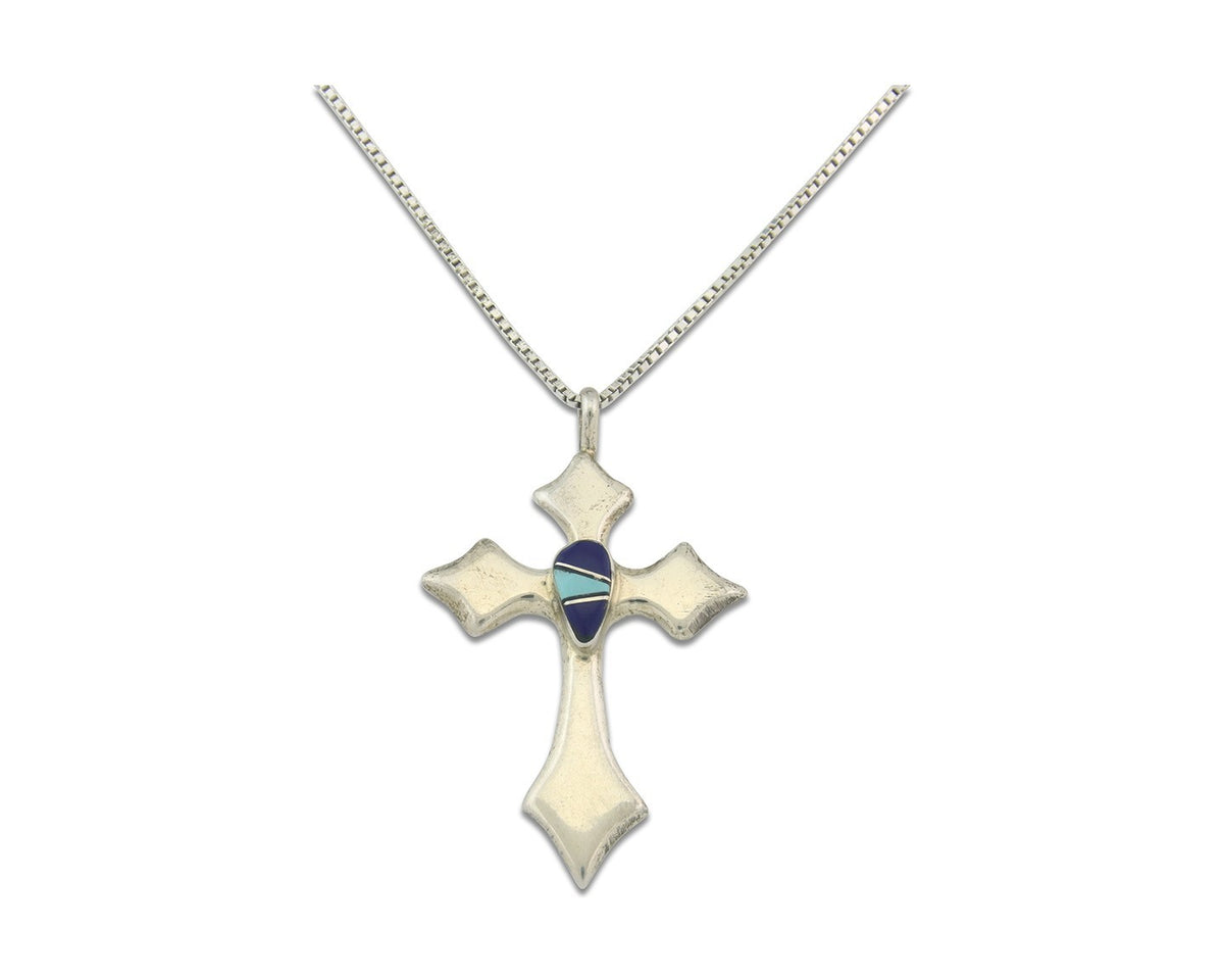 Navajo Cross Necklace Sterling Silver Authentic Natural Gemstones Signed M