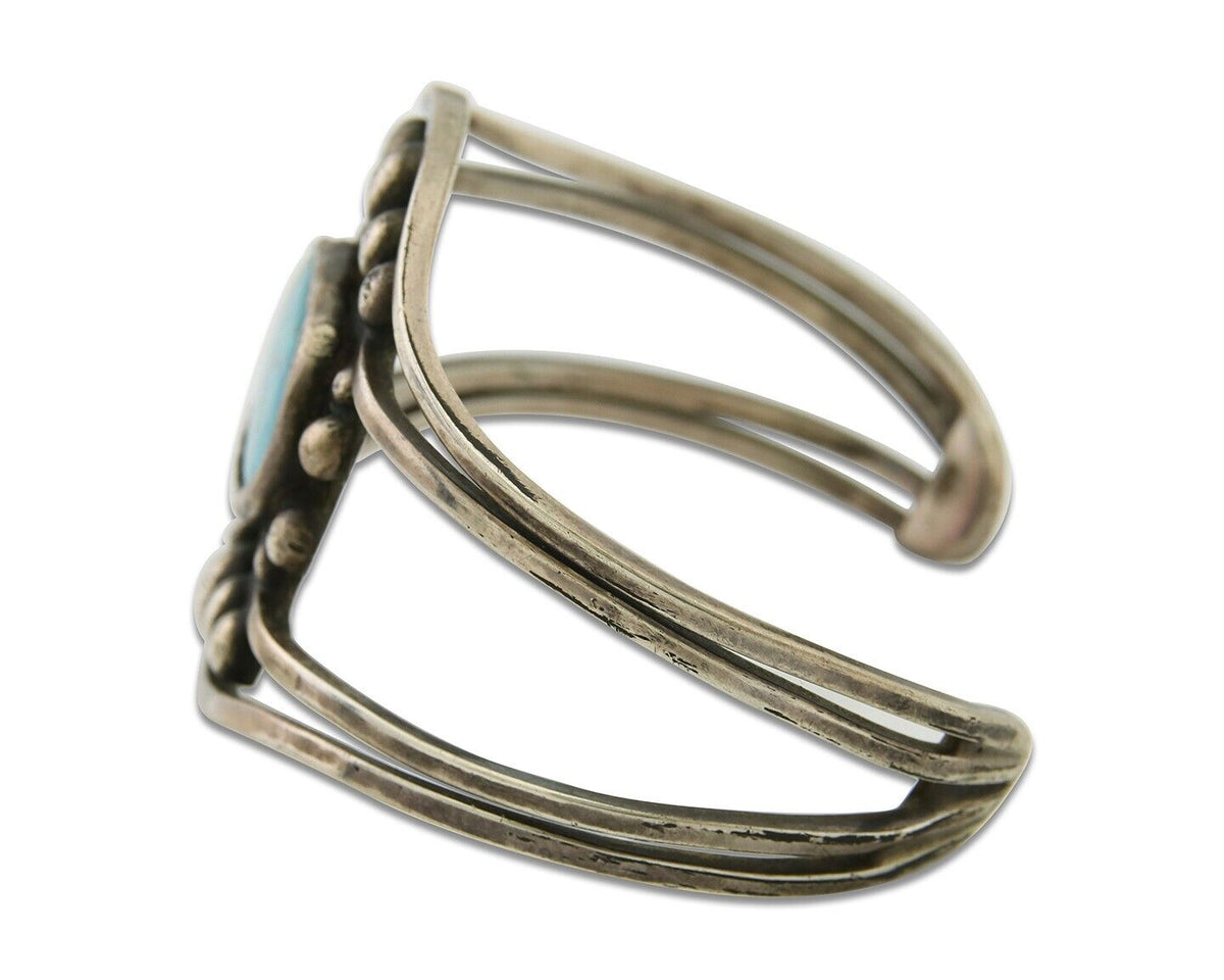 Navajo Bracelet .999 Nickel Turquoise Cuff Artist Signed C.80's
