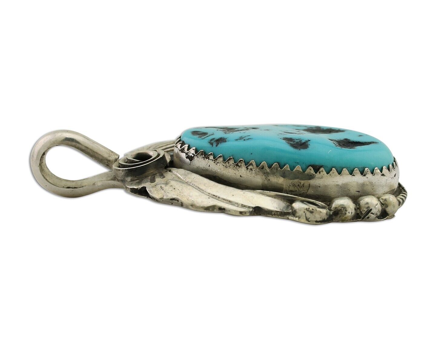 Navajo Pendant 925 Silver Sleeping B Turquoise Signed Justin Morris C.80's