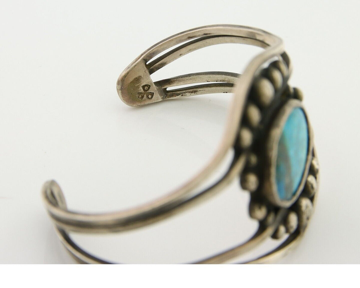 Navajo Bracelet .999 Nickel Turquoise Cuff Artist Signed C.80's