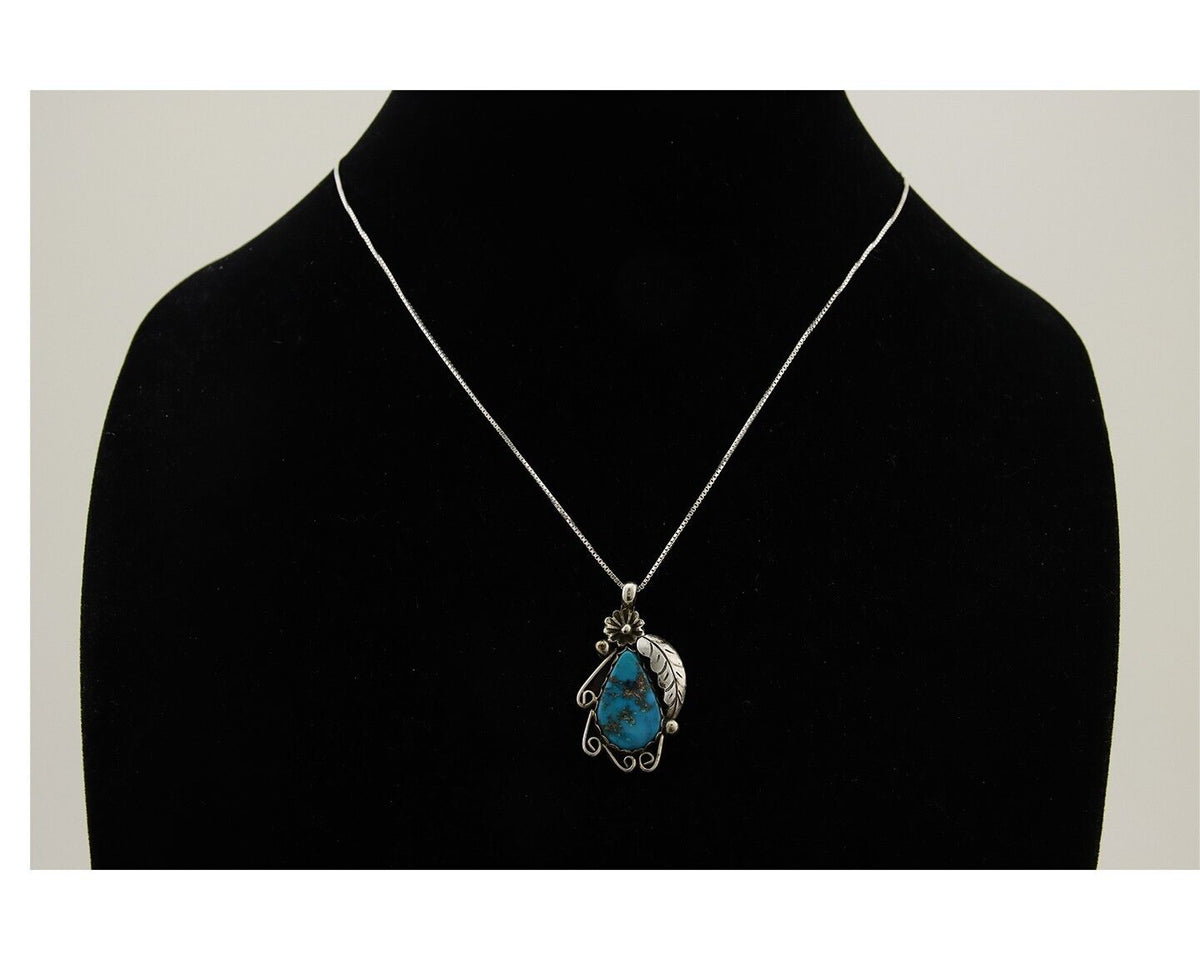 Navajo Necklace 925 Silver Natural Turquoise Native Artist C.80's