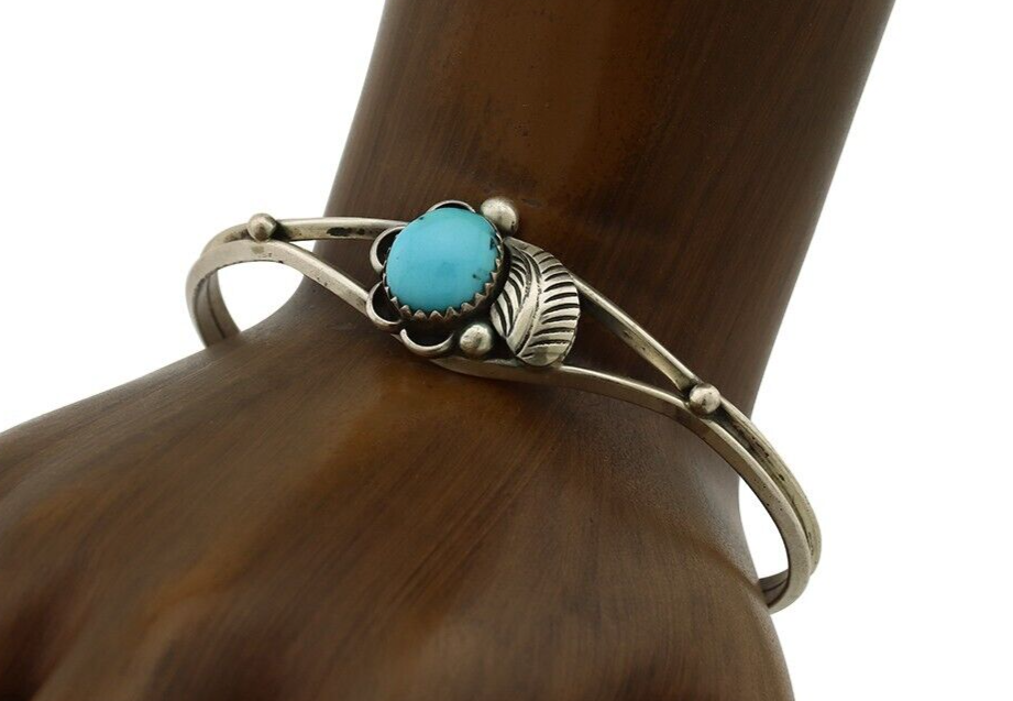 Navajo Handmade Bracelet 925 Silver Natural Blue Turquoise Native American C80s