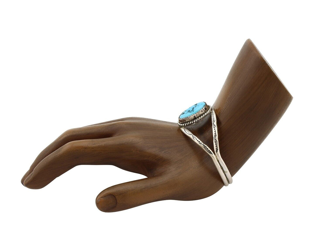 Navajo Bracelet 925 Silver Sleeping Beauty Turquoise Native American Artist C80s