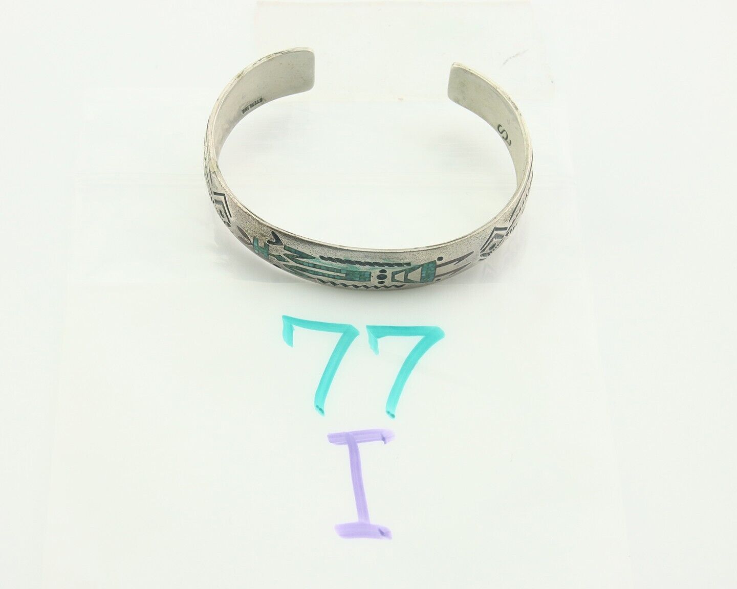 Navajo Bracelet 925 Silver Inlaid Turquoise Coral Artist Signed Stanley Bain C80